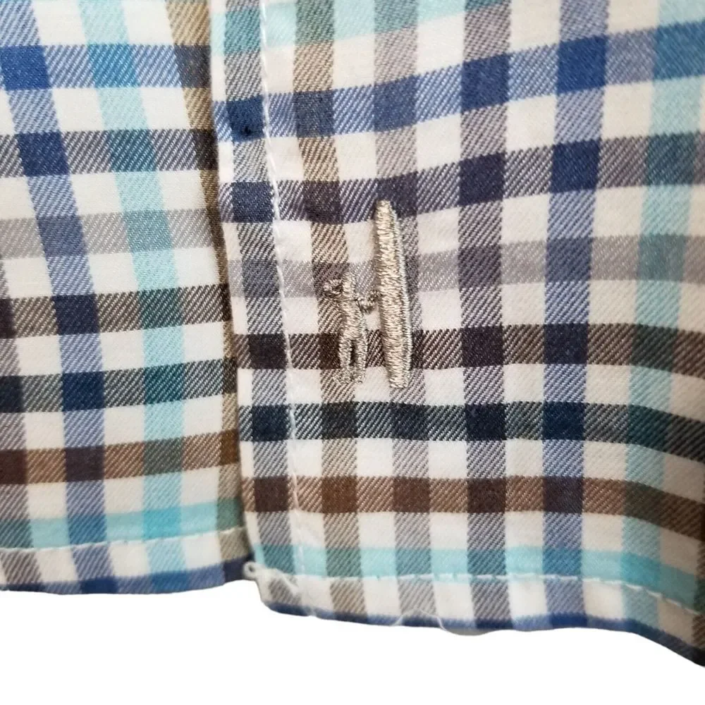 Johnnie O Hangin Out Shirt Mens Large Blue Gray Plaid Surf Button Up Long Sleeve - Picture 6 of 11